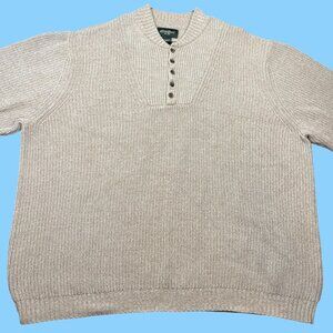 Eddie Bauer Mens Beige Ribbed Knit Pullover Sweater XXL 100% Cotton Button Neck